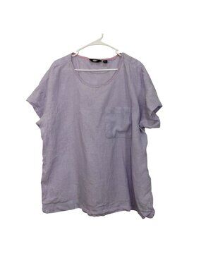 Lands End Womens Lavender Short-Sleeve Linen Top With Front Pocket Size XL